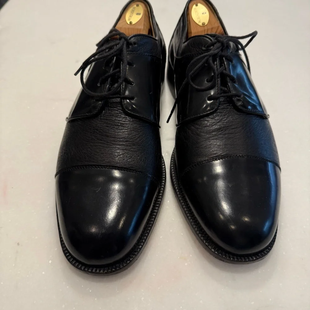 SAN REMO ITALY Men’s Black Leather Dress Cap Toe Oxfords Shoes Sz 9.5 W EUC